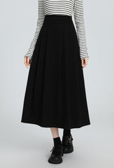 Black Pleated Highwaist Midi Skirt
