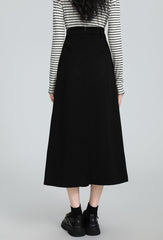 Black Pleated Highwaist Midi Skirt