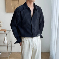 Black Pleated Textured Shirt