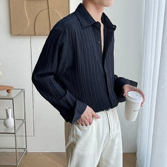 Black Pleated Textured Shirt