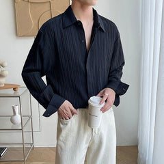 Black Pleated Textured Shirt