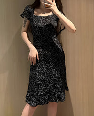 Black Polka Dots Open Back Dress