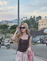 Black Polkadot Sweetheart Neck Top