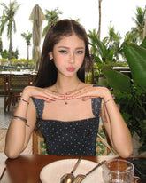 Black Polkadot Sweetheart Neck Top