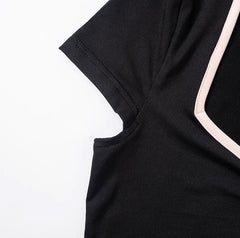 Black Ribbon Cropped T-Shirt With Beige Lining