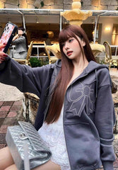 Black Ribbon Patched Hooded Jacket