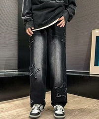 Black Ripped Star Patches Jeans