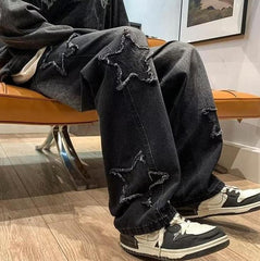 Black Ripped Star Patches Jeans