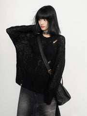 Black Ripped Style See-Through Sweater