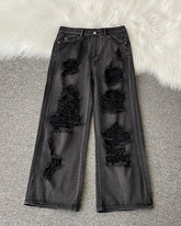 Black Ripped Wide Leg Jeans