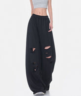 Black Ripped Wide Training Pants
