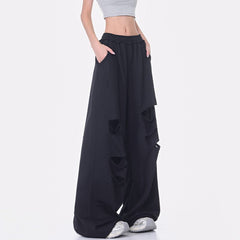 Black Ripped Wide Training Pants