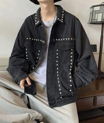 Black Rivet Details Denim Jacket
