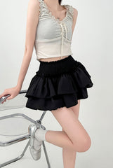 Black Ruffle Layered Skirt Flowy Summer Style
