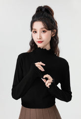 Black Ruffled High Neck Top