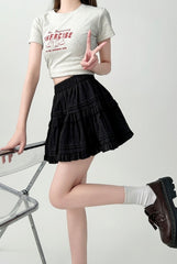 Black Ruffled High Waist A Line Mini Skirt