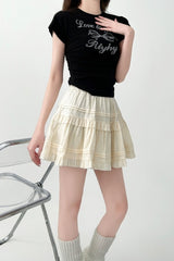 Black Ruffled High Waist A Line Mini Skirt
