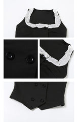 Black Ruffled Neckline Double-Breasted Vest