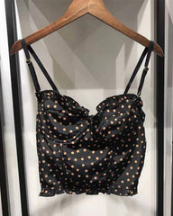Black Ruffled Polka Dots Crop Top