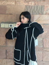 Black Shawl Accent Woolen Coat
