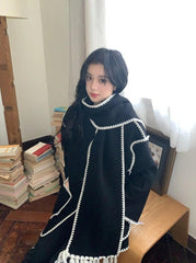 Black Shawl Accent Woolen Coat