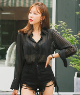 Black Sheer Striped Blouse