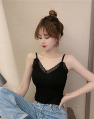 Black Sling Ruffled Crop Top
