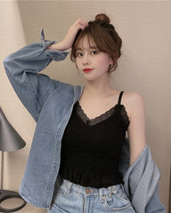Black Sling Ruffled Crop Top