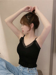 Black Sling Ruffled Crop Top
