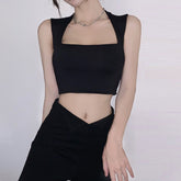 Black Square Neck Crop Top