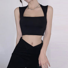 Black Square Neck Crop Top