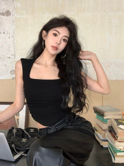 Black Square Neck Padded Top