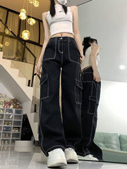 Black Square Stitch Details Pants