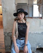 Black Statement Print Sling Top
