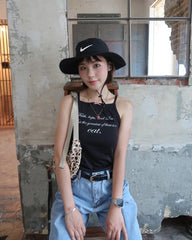 Black Statement Print Sling Top