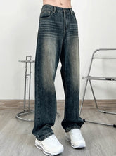 Black Straight Cut Classic Washed Jeans