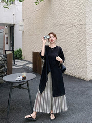 Black Striped Loose Split Cover Up Wide Leg Pants Set
