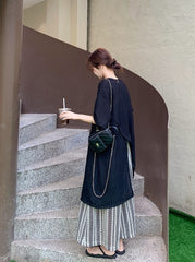Black Striped Loose Split Cover Up Wide Leg Pants Set