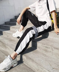 Black Striped Reflective Track Pants