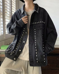 Black Studded Denim Oversized Jacket