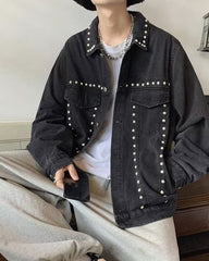 Black Studded Denim Oversized Jacket