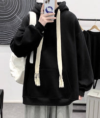 Black Thick Strings Oversized Hoodie