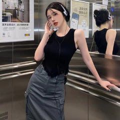 Black Triangle Tassel Edged Ribbed Top