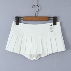 Black Triple Buttoned Pleated Mini Skirt
