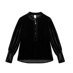Black Velvet Lantern Sleeves Top