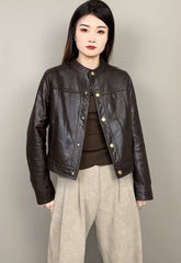 Black Vintage Button-Down Leather Jacket