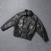 Black Vintage Collared Leather Jacket
