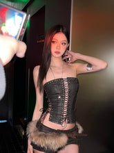 Black Vintage Lace-Up Tube Top