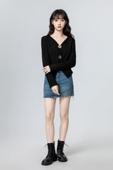 Black Vneck Irregular Long Sleeve Shirt
