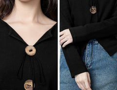 Black Vneck Irregular Long Sleeve Shirt